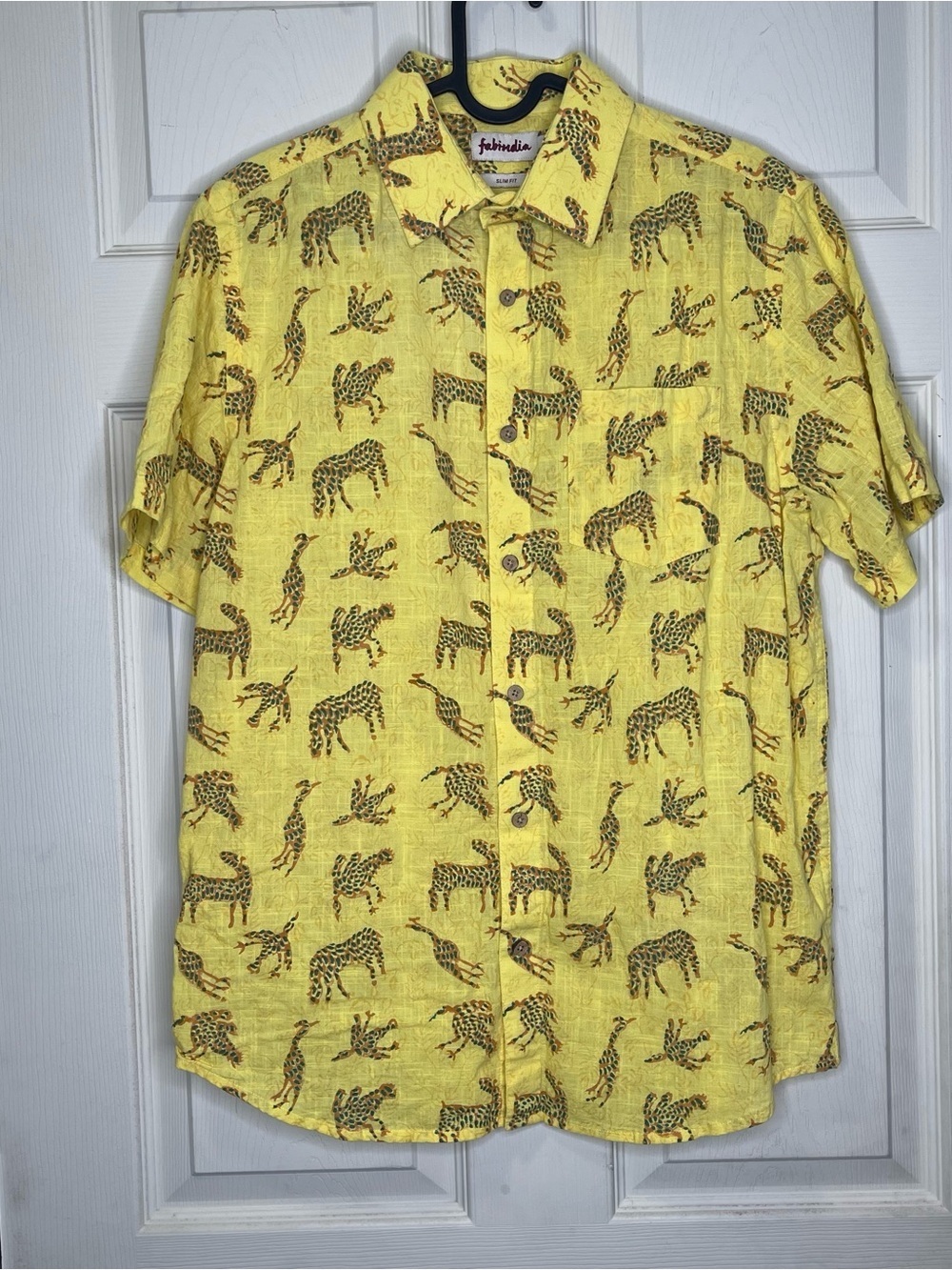 Fabindia Shirt Cotton Hand Block Printed Slim Fit Regular Button Front  Sz  M